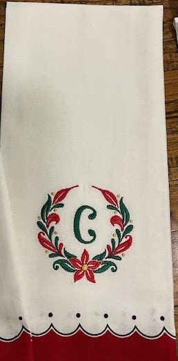 Monogrammed Christmas Initial Tea Towel Embroidered