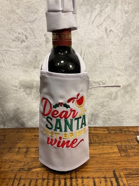 Santa Christmas Wine Bottle Apron, Wine bottle Cover Santa, embroidered, customized, personalized
