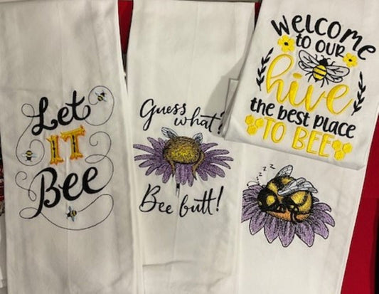 Bee Kind Kitchen Tea Towel Embroidered, Customized, Personalized, Bees, Guess What Bee Butt