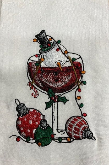 Boozy Snowmen Kitchen Tea Towel Embroidered, Customized, Personalized, snowman, Snowmen, white elephant gift