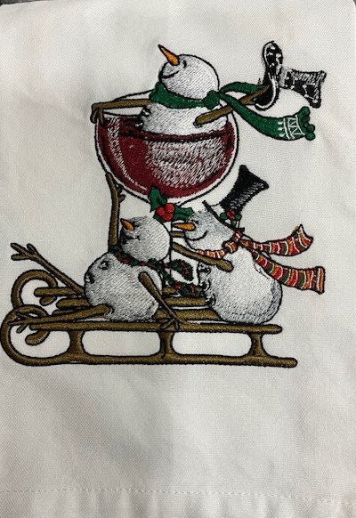 Boozy Snowmen Kitchen Tea Towel Embroidered, Customized, Personalized, snowman, Snowmen, white elephant gift