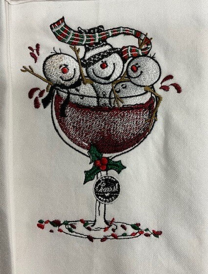 Boozy Snowmen Kitchen Tea Towel Embroidered, Customized, Personalized, snowman, Snowmen, white elephant gift