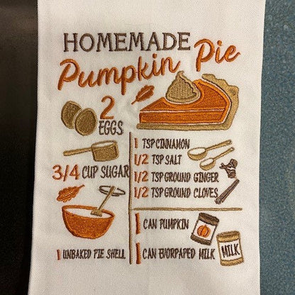 Pumpkin Pie, Pumpkin Spice Latte, Apple Cider Hot Drink Recipes, Apple Pie Cotton Kitchen Towels, Set of 4, embroidered Christmas home decor