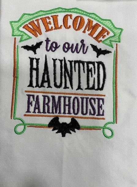 Halloween Kitchen Tea Towels embroidered customized, Haunted Halloween, A Wee Bit Wicked Tea towel