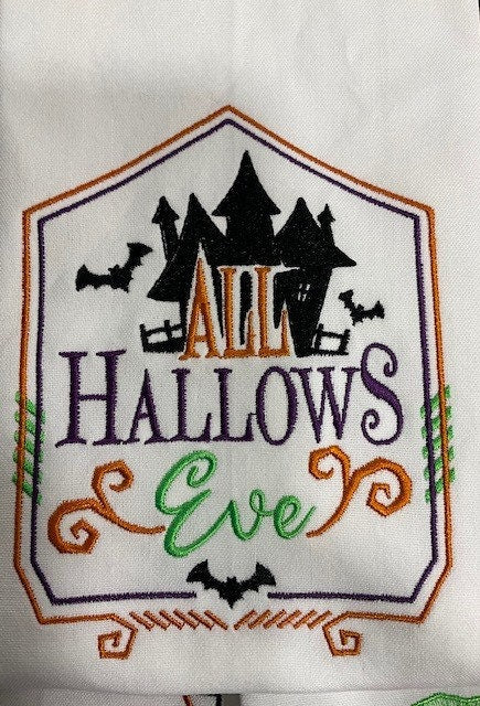 Halloween Kitchen Tea Towels embroidered customized, Haunted Halloween, A Wee Bit Wicked Tea towel