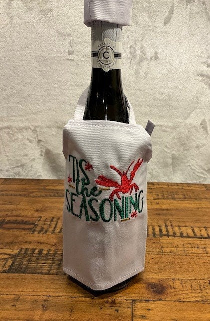 Tis the Seasoning Wine Bottle Apron, Wine Bottle cover Cajun, customized, personalized, embroidered