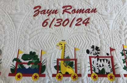 Baby Quilt, Train Quilt, Zoo Animals Train Quilt, Personalized Quilt, Embroidered baby blanket, Customized,
