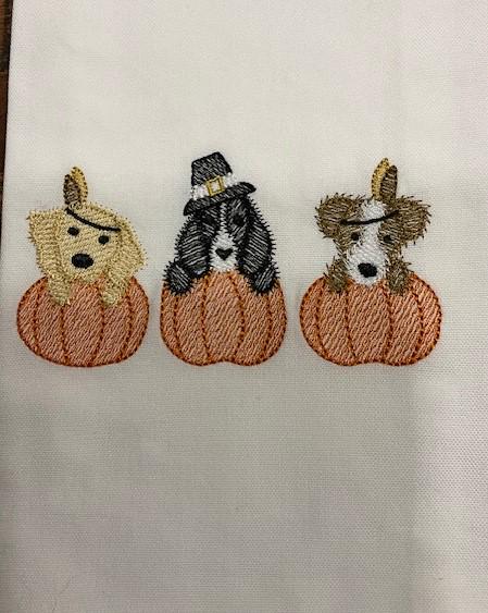 Thanksgiving Dog Puppy Trio Kitchen Tea Towel, Thanksgiving Dog Trio tea towel, Fall Tea Towel, Autumn Tea Towel