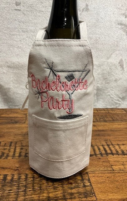 Bachelorette Party Wine Bottle Apron, Wine bottle cover, wine bottle cover, housewarming gift, wine bottle embroidery, Wedding party favors