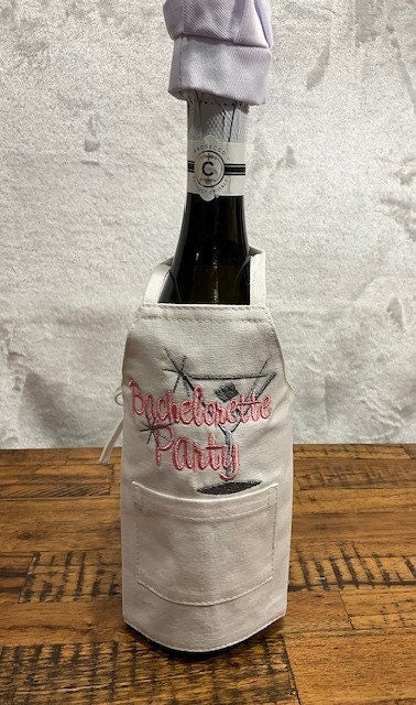 Bachelorette Party Wine Bottle Apron, Wine bottle cover, wine bottle cover, housewarming gift, wine bottle embroidery, Wedding party favors