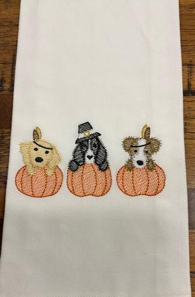 Thanksgiving Dog Puppy Trio Kitchen Tea Towel, Thanksgiving Dog Trio tea towel, Fall Tea Towel, Autumn Tea Towel