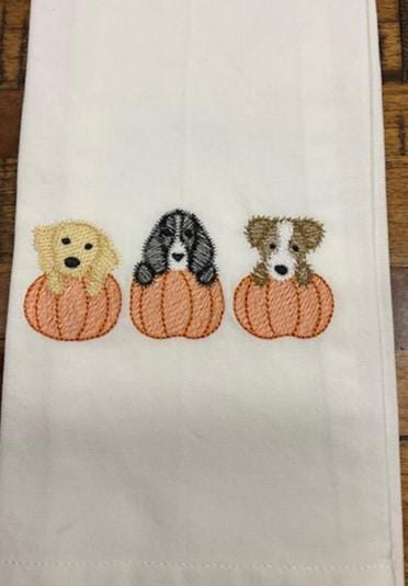 Halloween Dog Puppy Trio Kitchen Tea Towel, Halloween Dog Trio tea towel, Fall Tea Towel, Autumn Tea Towel, All Hallows Eve