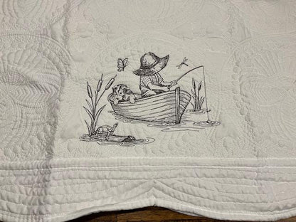Baby Quilt, Fishing Quilt, Classic Baby Quilt, Personalized Quilt, Embroidered baby blanket, Customized,