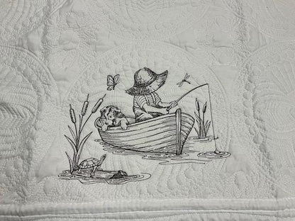 Baby Quilt, Fishing Quilt, Classic Baby Quilt, Personalized Quilt, Embroidered baby blanket, Customized,