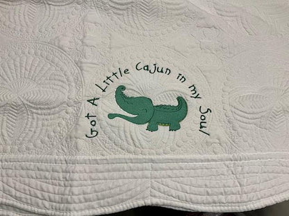 Got a Little Cajun in My Soul – Embroidered Baby Quilt | Personalized Alligator Baby Blanket | Southern Baby Shower Gift |