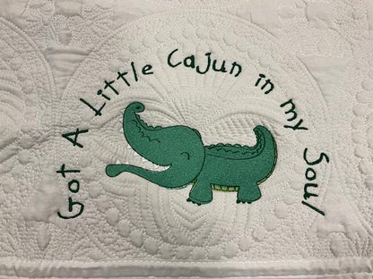 Got a Little Cajun in My Soul – Embroidered Baby Quilt | Personalized Alligator Baby Blanket | Southern Baby Shower Gift |