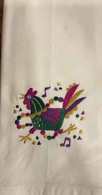 Mardi Gras Kitchen Tea Towel Mask, Float, saxophone, trumpet, Mardi Gras embroidered Louisiana Themed Gift, Courir de Mardi Gras