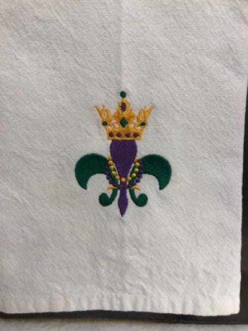 Mardi Gras New Orleans Streetcar Kitchen Tea Towel, Mardi Gras tea towel, embroidered