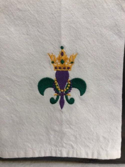 Mardi Gras New Orleans Streetcar Kitchen Tea Towel, Mardi Gras tea towel, embroidered