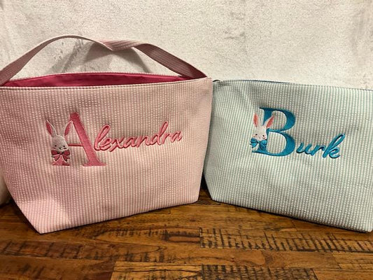 Kids Easter Basket, Personalized Easter Basket, Child's Easter Basket, Seersucker Easter Basket, Monogram Easter Basket