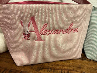 Kids Easter Basket, Personalized Easter Basket, Child's Easter Basket, Seersucker Easter Basket, Monogram Easter Basket