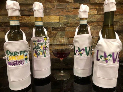 Mardi Gras Wine Bottle Apron, Fat Tuesday, Wine bottle Apron, Mardi Gras- personalized, embroidered, NOLA Party Favor, Festive Wine Apron