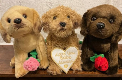 Mother's Day Puppy Plush Gift with Personalized Heart Tag & Optional Rose | 11” Stuffed Animal | Custom Dog Breed or Cat Plush