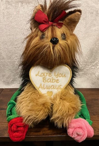 Mother's Day Puppy Plush Gift with Personalized Heart Tag & Optional Rose | 11” Stuffed Animal | Custom Dog Breed or Cat Plush