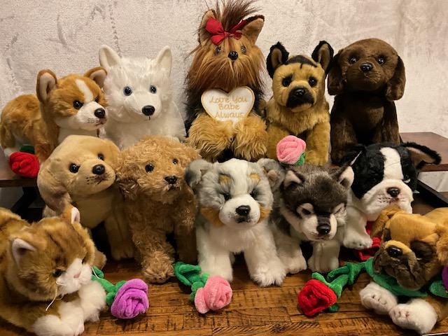 Mother's Day Puppy Plush Gift with Personalized Heart Tag & Optional Rose | 11” Stuffed Animal | Custom Dog Breed or Cat Plush