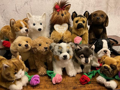 Mother's Day Puppy Plush Gift with Personalized Heart Tag & Optional Rose | 11” Stuffed Animal | Custom Dog Breed or Cat Plush
