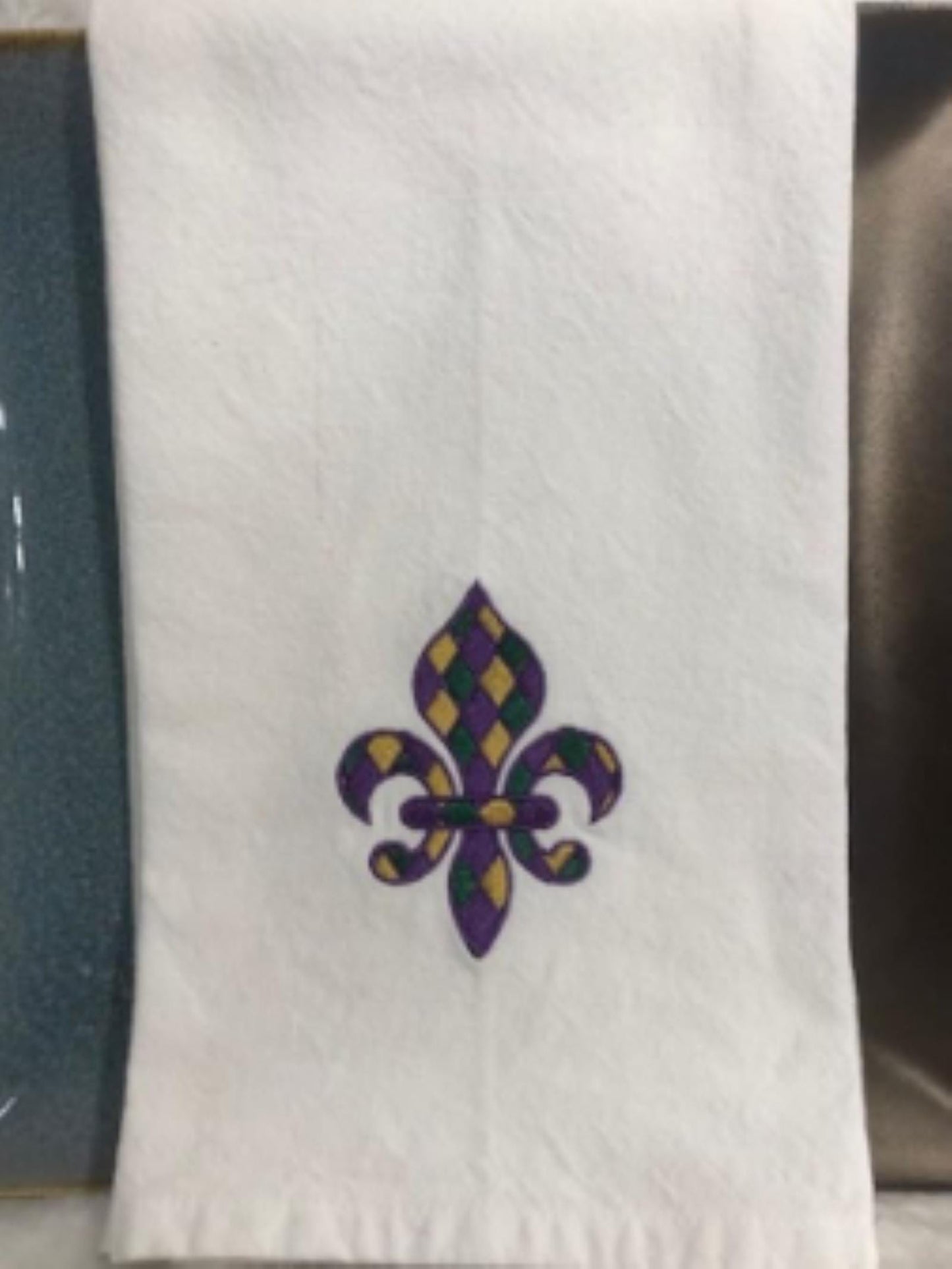 Mardi Gras New Orleans Streetcar Kitchen Tea Towel, Mardi Gras tea towel, embroidered