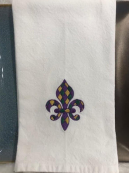 Mardi Gras New Orleans Streetcar Kitchen Tea Towel, Mardi Gras tea towel, embroidered