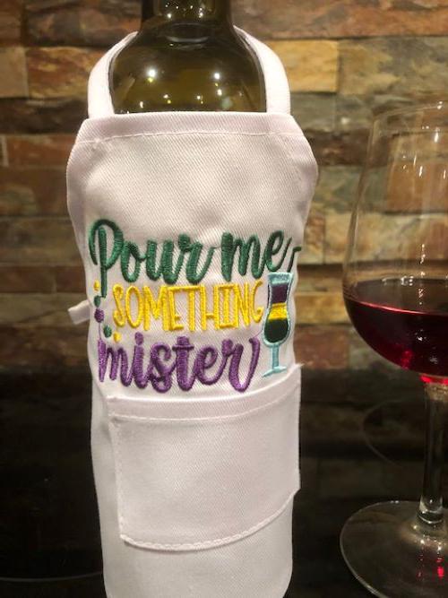 Mardi Gras Wine Bottle Apron, Fat Tuesday, Wine bottle Apron, Mardi Gras- personalized, embroidered, NOLA Party Favor, Festive Wine Apron