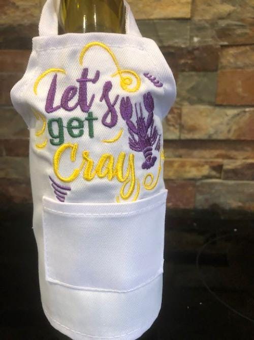 Mardi Gras Wine Bottle Apron, Fat Tuesday, Wine bottle Apron, Mardi Gras- personalized, embroidered, NOLA Party Favor, Festive Wine Apron