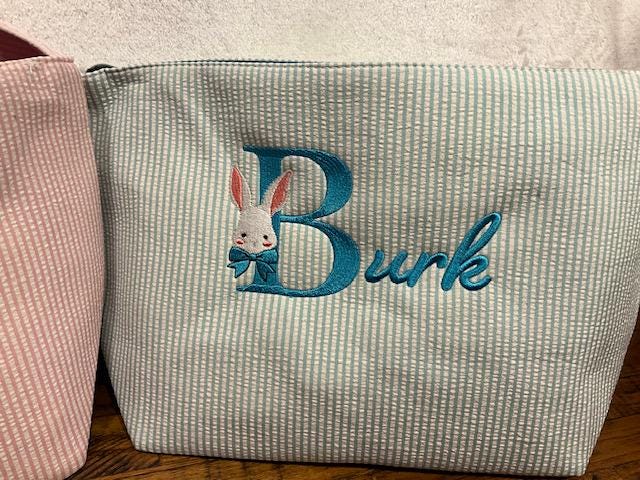Kids Easter Basket, Personalized Easter Basket, Child's Easter Basket, Seersucker Easter Basket, Monogram Easter Basket