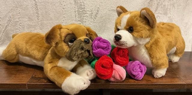 Mother's Day Puppy Plush Gift with Personalized Heart Tag & Optional Rose | 11” Stuffed Animal | Custom Dog Breed or Cat Plush
