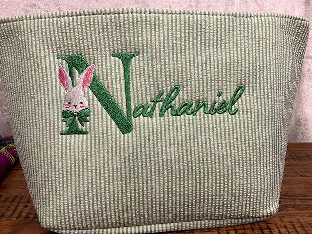 Kids Easter Basket, Personalized Easter Basket, Child's Easter Basket, Seersucker Easter Basket, Monogram Easter Basket