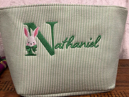 Kids Easter Basket, Personalized Easter Basket, Child's Easter Basket, Seersucker Easter Basket, Monogram Easter Basket