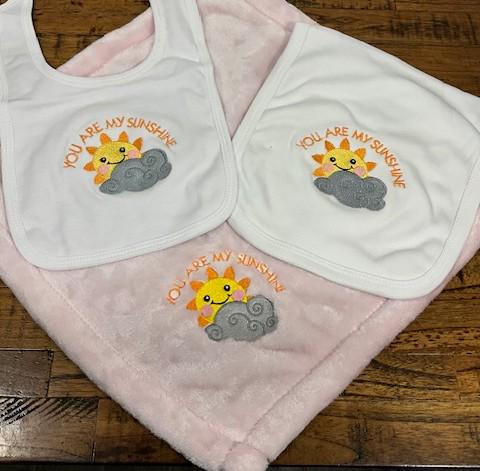 You Are My Sunshine Baby Gift Set | Embroidered Bib, Burp Cloth & Lovie | Baby Shower Gift | Southern Baby Gift |