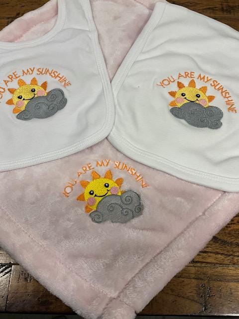 You Are My Sunshine Baby Gift Set | Embroidered Bib, Burp Cloth & Lovie | Baby Shower Gift | Southern Baby Gift |