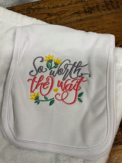 So Worth the Wait Baby Gift Set | Embroidered Bib, Burp Cloth & Lovie | Gender Neutral Baby Shower Gift | Choose Your Pieces