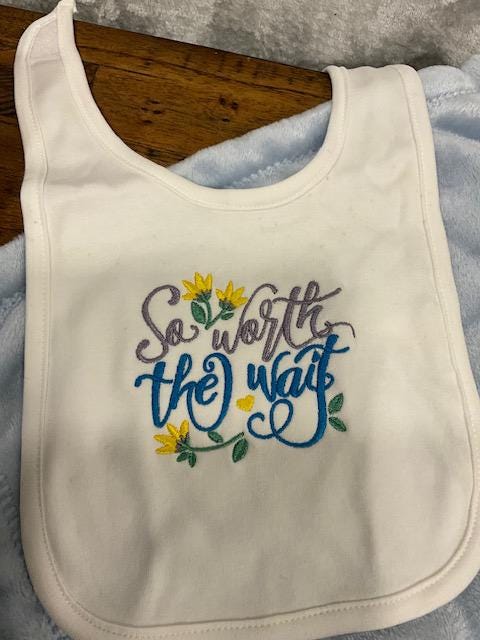 So Worth the Wait Baby Gift Set | Embroidered Bib, Burp Cloth & Lovie | Gender Neutral Baby Shower Gift | Choose Your Pieces