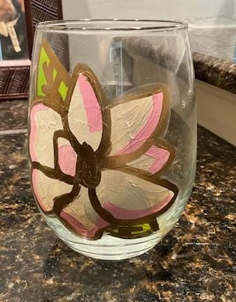Hand-Painted Cajun Wine Glass | Louisiana Art | Unique Mardi Gras Gift | Crawfish | Fleur-de-lis | Custom Southern Glassware