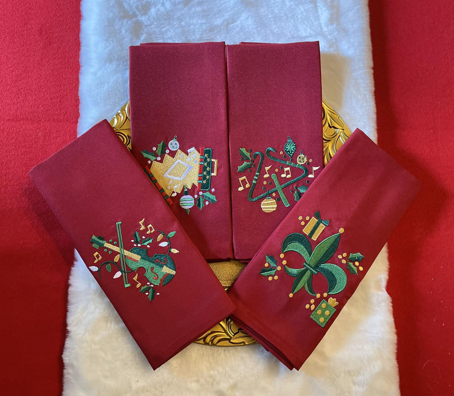 Cajun Christmas Dinner Napkins - Embroidered