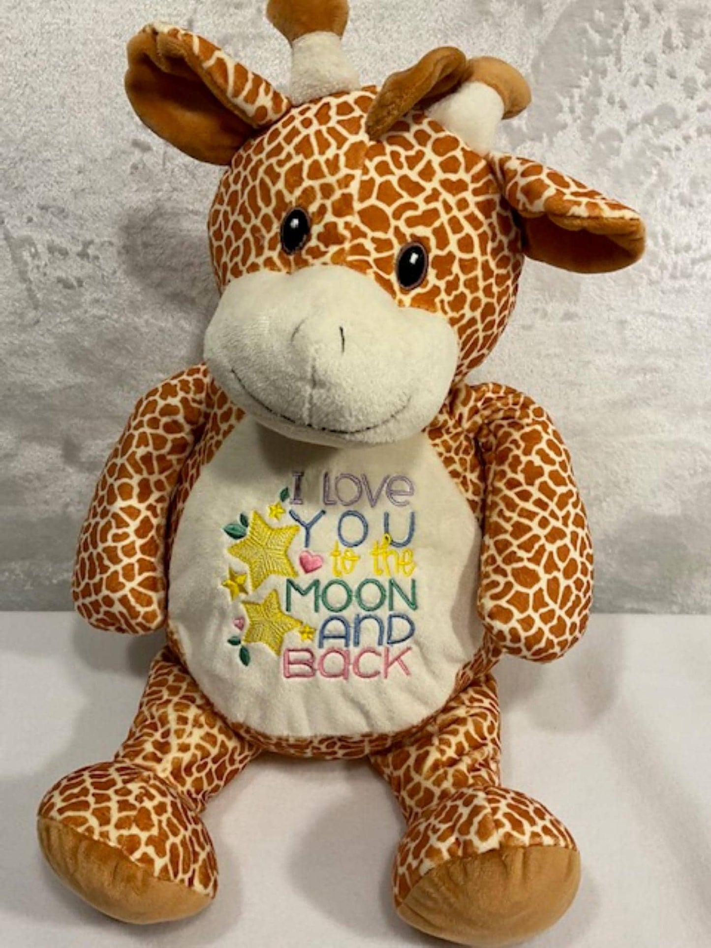 Giraffe Stuffed Animal – 16” Plush Toy with “Love You to the Moon and Back” Embroidered Belly – Baby Gift or Keepsake