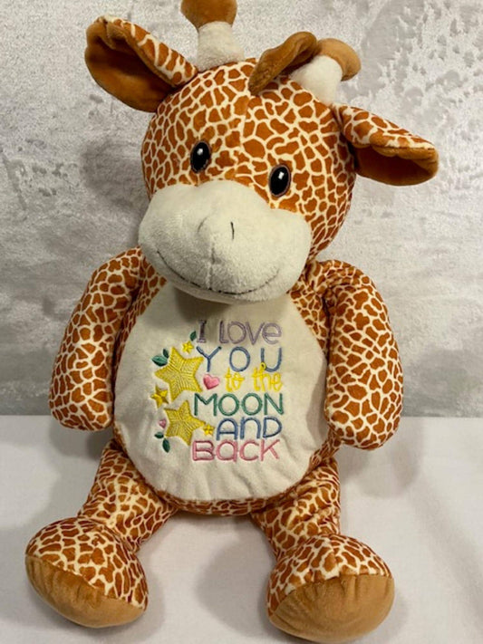 Giraffe Stuffed Animal – 16” Plush Toy with “Love You to the Moon and Back” Embroidered Belly – Baby Gift or Keepsake