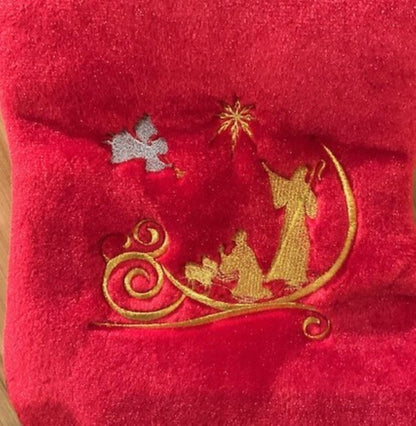 Bethlehem Collection -Set of 4 Jumbo Red Plush Christmas Stockings – 19” Oversized Stockings Embroidered  – Elegant Christian Holiday Decor