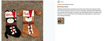 Pet Christmas Stocking – Large 18” Personalized Dog or Cat Stocking – Brown Dog or Black Cat – Embroidered – Fireplace Mantel Holiday Decor
