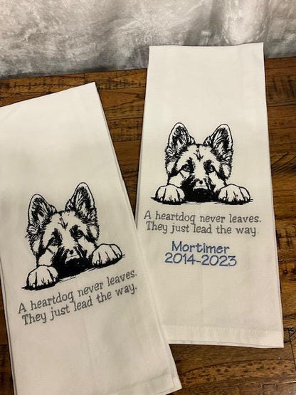 Dog German Shepherd Kitchen Tea Towel - Personalized Dog or Cat Gift - Embroidered Keepsake - Custom Memory Towel - Home Decor
