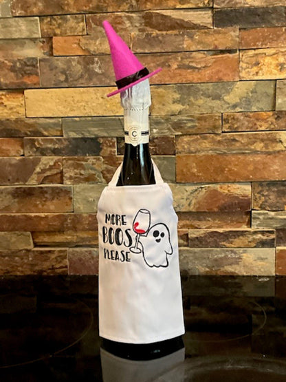 Halloween Embroidered Wine Bottle Aprons – Festive & Fun Designs